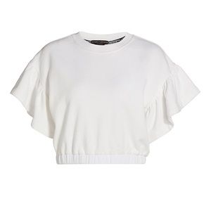 Alice + Olivia Flutter Short Sleeve  Sweatshirt White Large